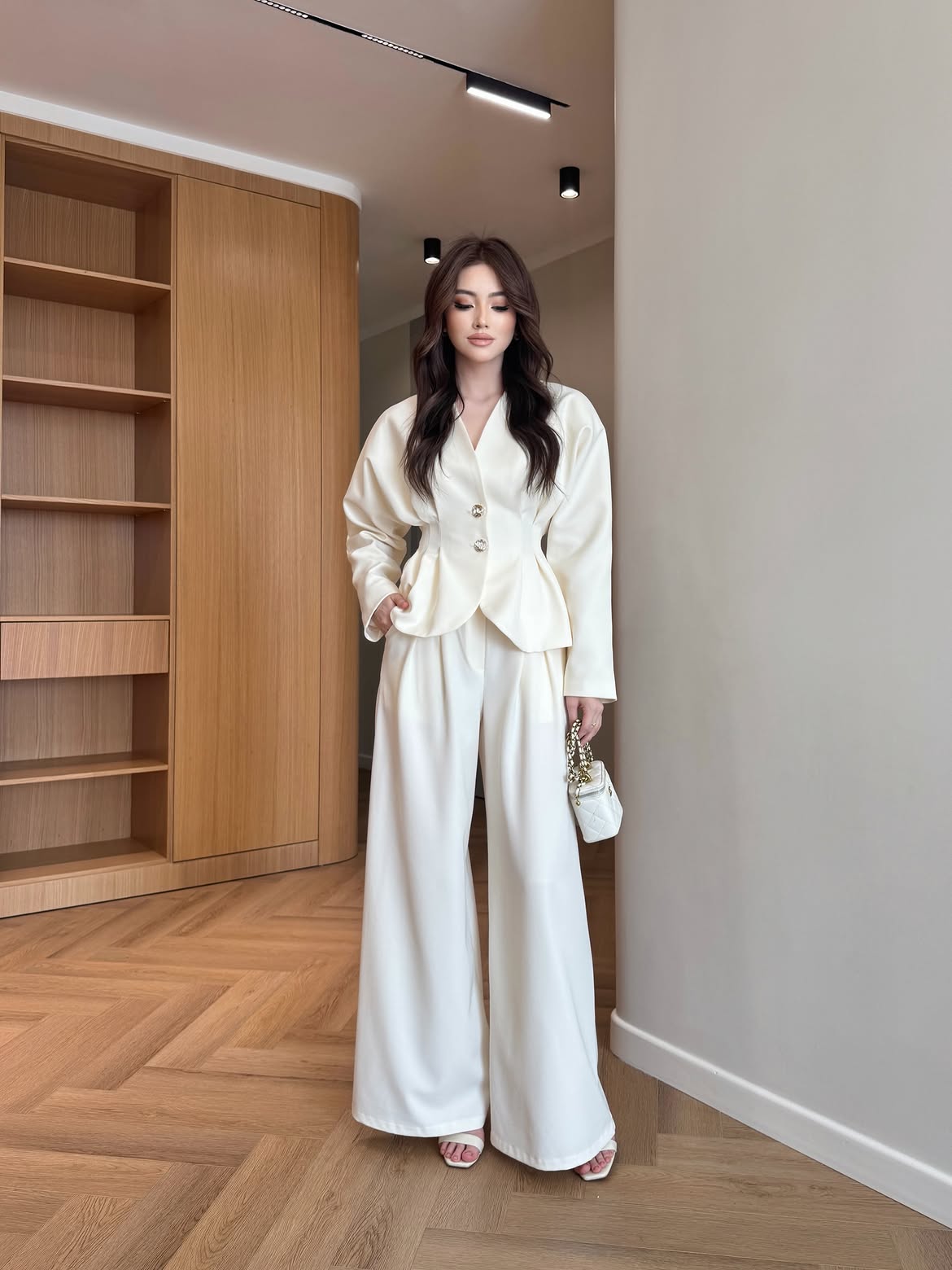 Winter V-Neck Peplum Blazer 2 PC Co-Ord Set
