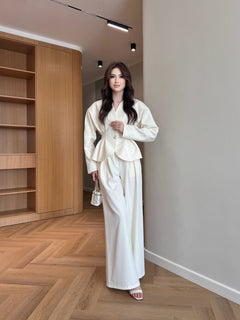 Winter V-Neck Peplum Blazer 2 PC Co-Ord Set