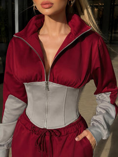 Winter Maroon Colorblock Hooded 2 PC Co-Ord Set