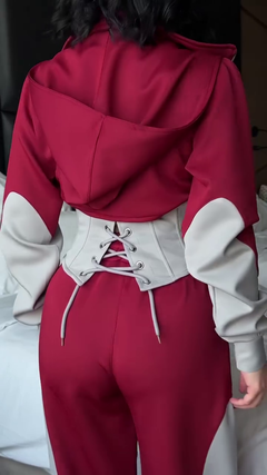 Winter Maroon Colorblock Hooded 2 PC Co-Ord Set