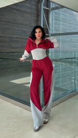 Winter Maroon Colorblock Hooded 2 PC Co-Ord Set 4