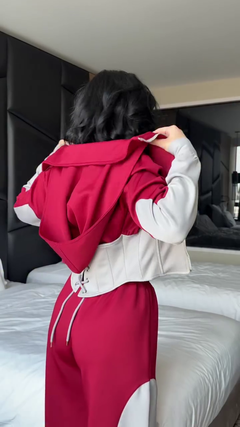 Winter Maroon Colorblock Hooded 2 PC Co-Ord Set